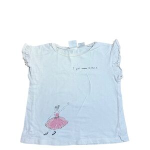 ZARA Girls White Ballet Graphic Short Sleeve Top Size 2-3 Years